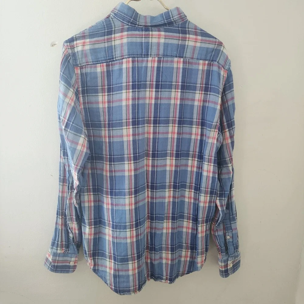 Banana Republic Mens Slim Fit Plaid Button Down Shirt Blue Red Medium Cotton